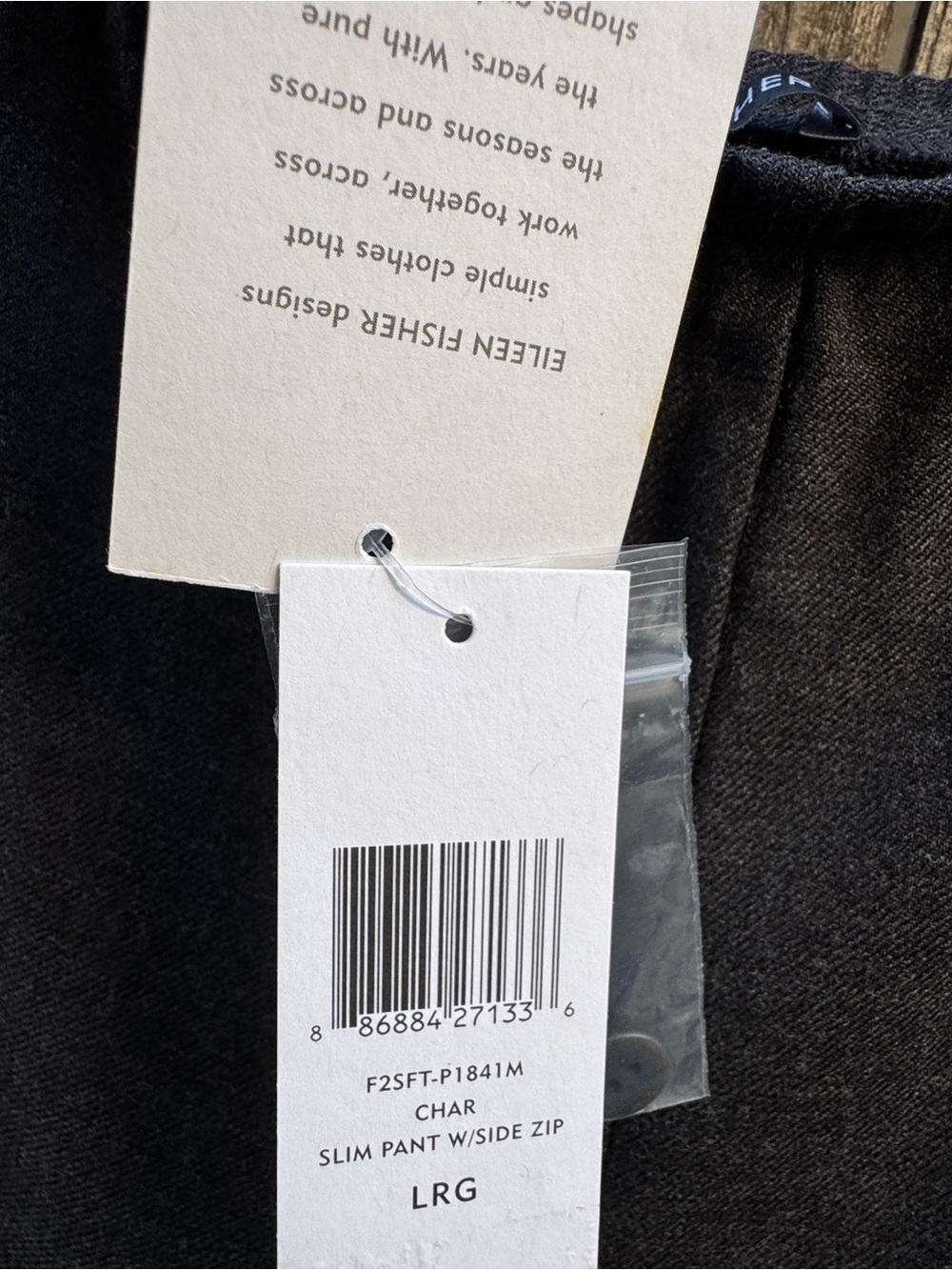 Eileen Fisher Wool Charcoal Slim Pant With Side Zipper Size Large - Picture 5 of 9